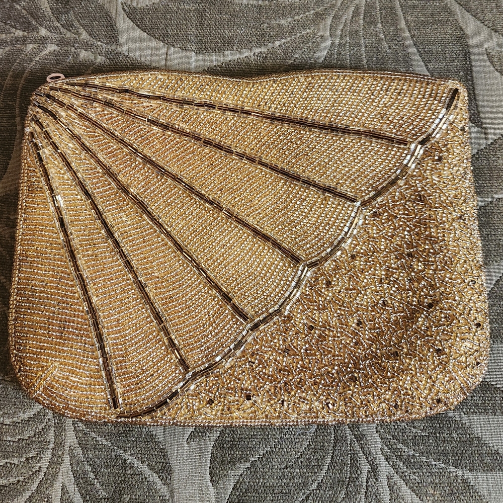Elegant Gold Beaded Clutch